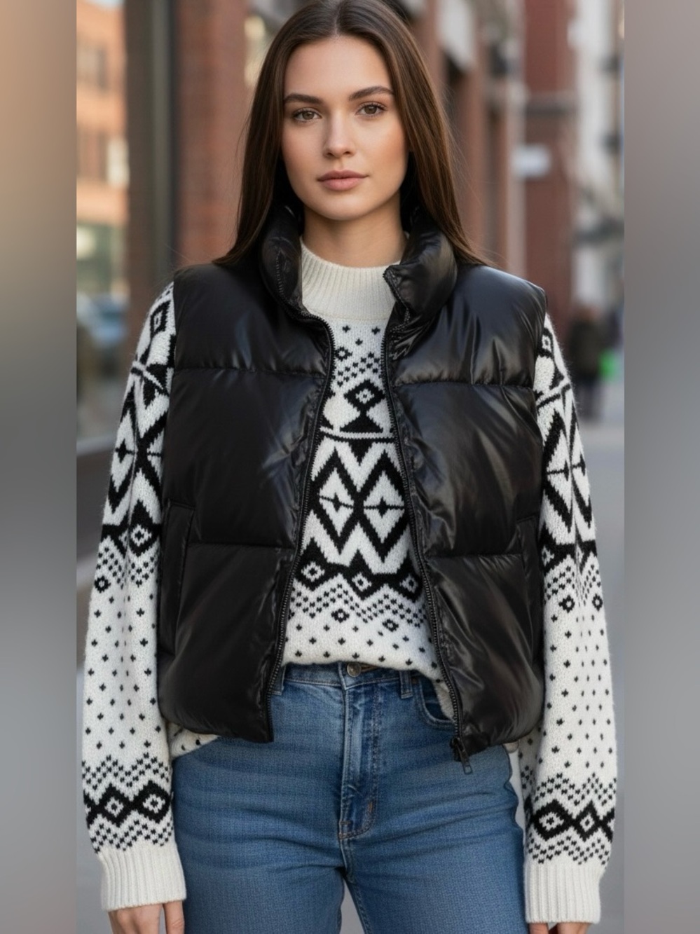 Black Faux Leather Puffer Vest